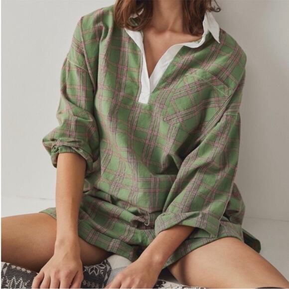 Free People Green Sunday Morning Sleep Shirt Sz S NWOT - Picture 1 of 11